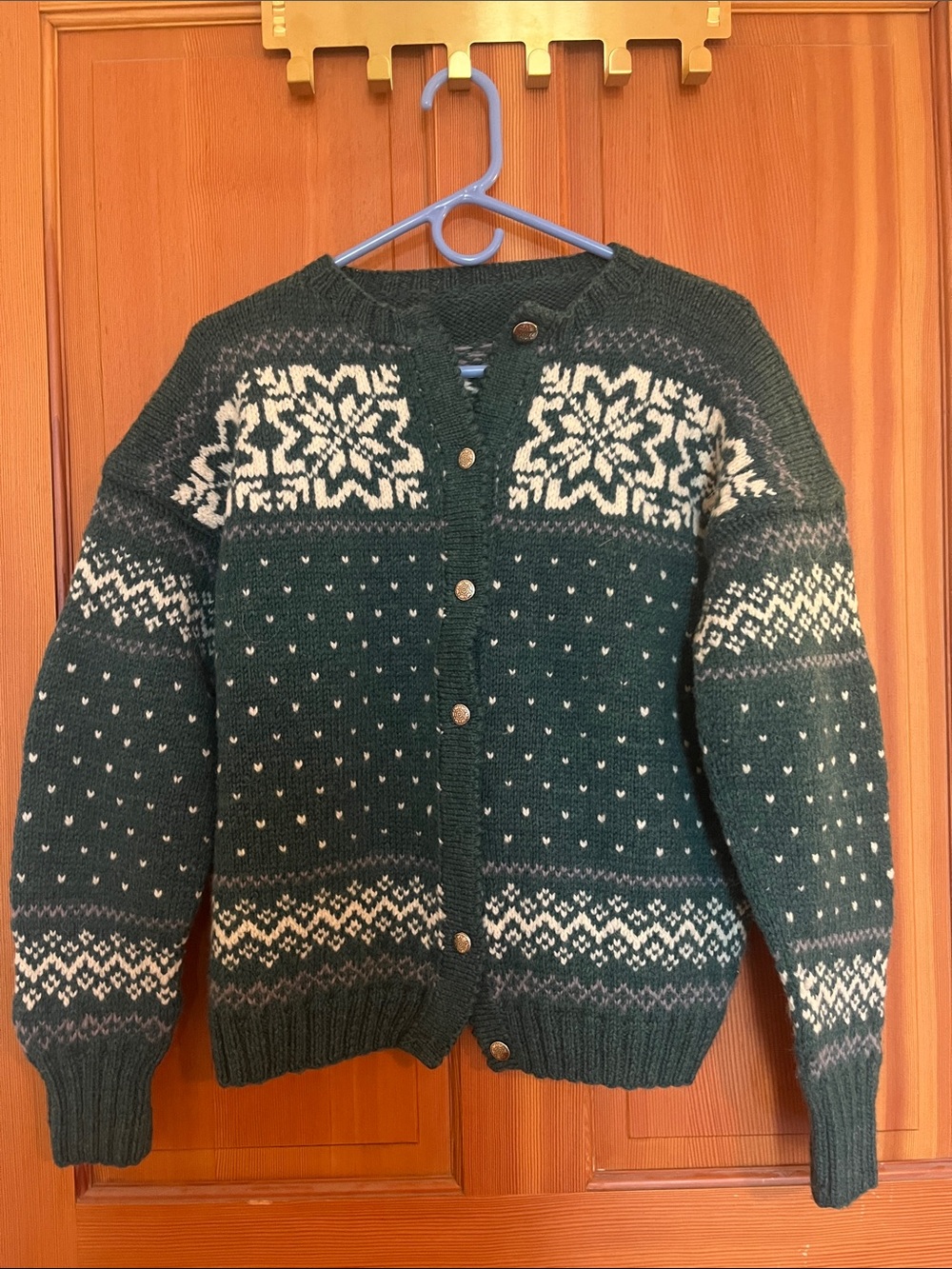 Forest Green Fair Isle Button-Front Cardigan Sweater - Picture 2 of 5